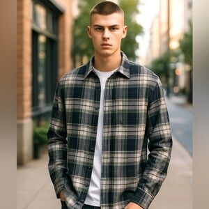 Men’s Banana Republic Plaid Shirt - Black and Cream